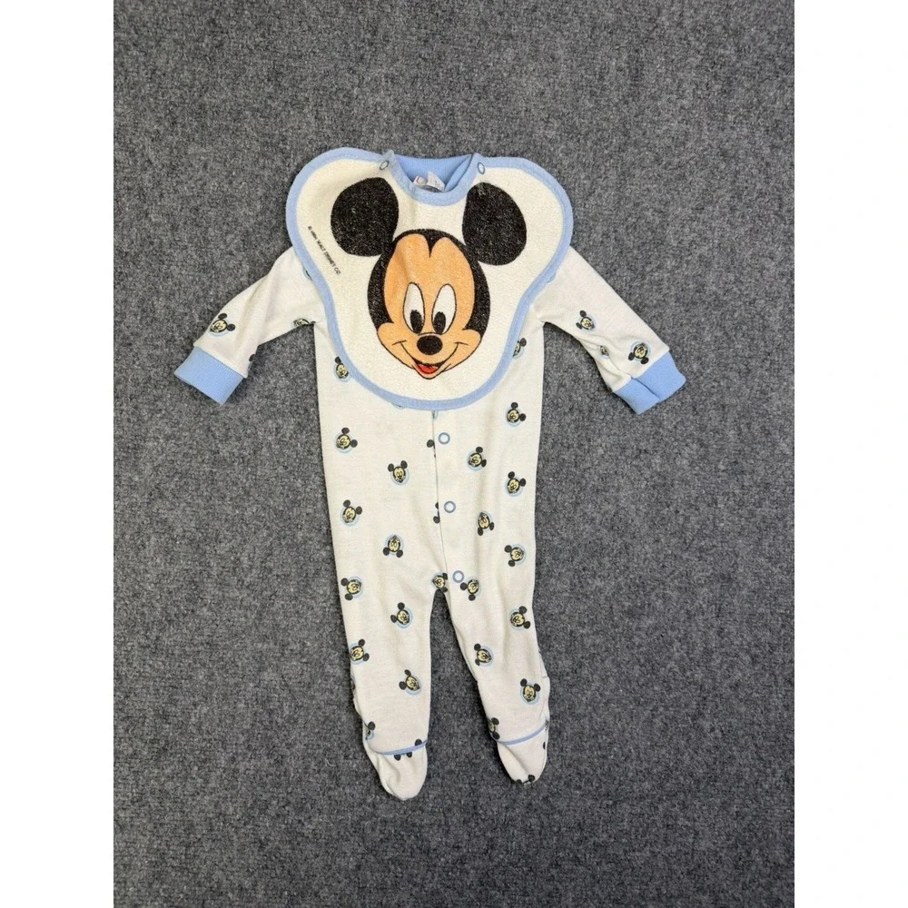 Vintage 1984 Disney Playskool Play J's Mickey Mouse Onsie & Bib Newborn